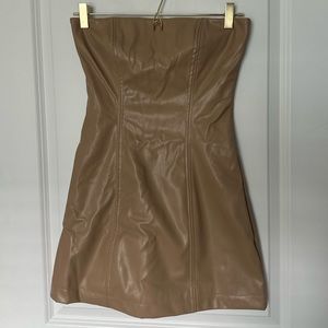 Princess Polly Faux Leather Dress - Tan - US 4